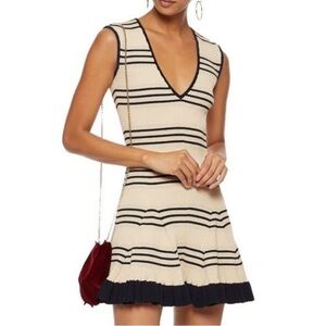 Alice McCall Frenchie Striped Mini Dress Nude Ink Blue Gold Women’s Size 2